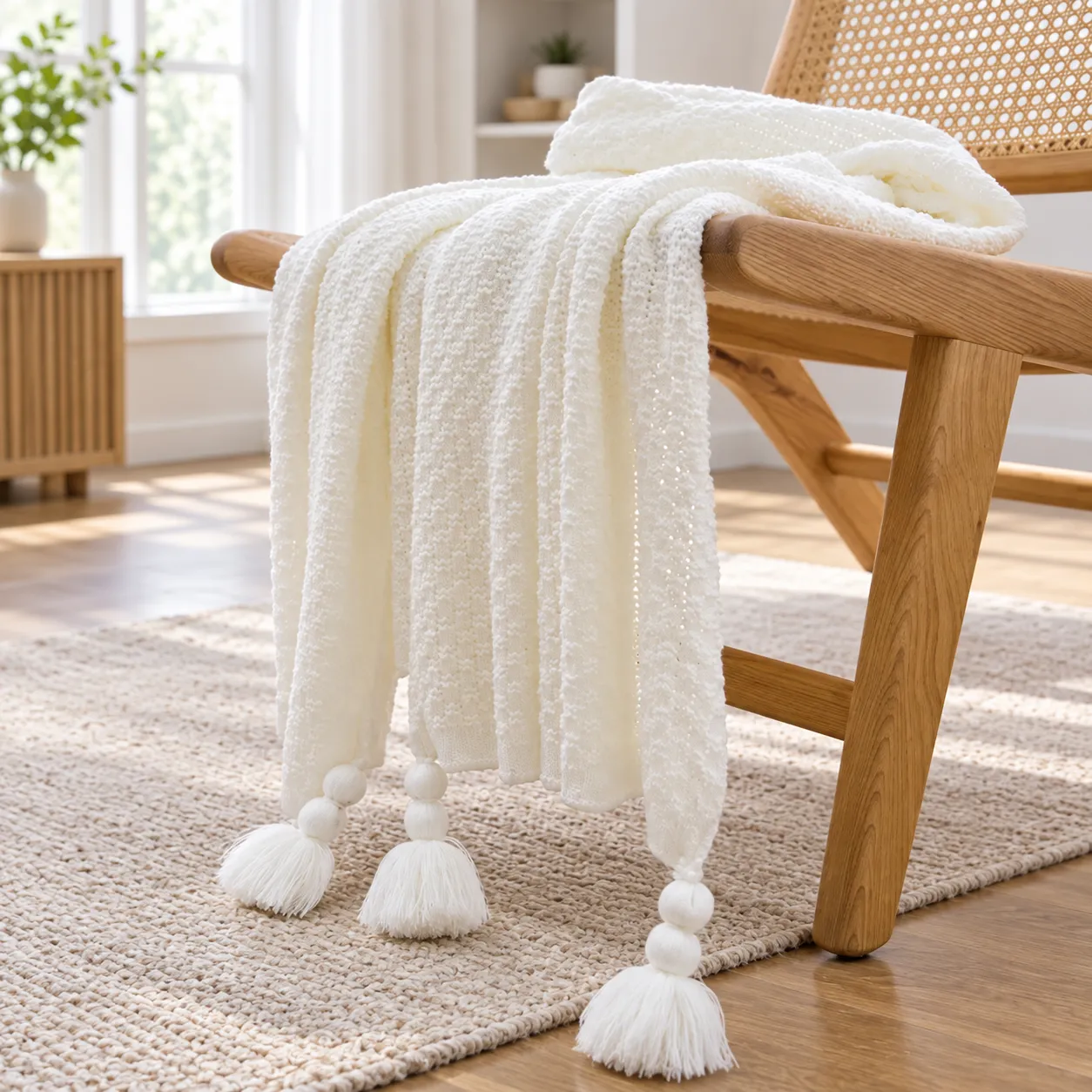 Ivory Tassel Throw - lead view; styling objects excluded