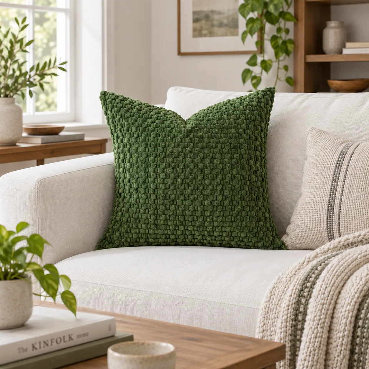 Olive Bubble Cover - room styling; other objects not included
