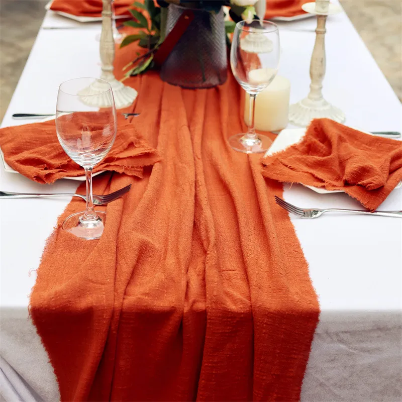 Elevated view of the runner showing its full width across the table