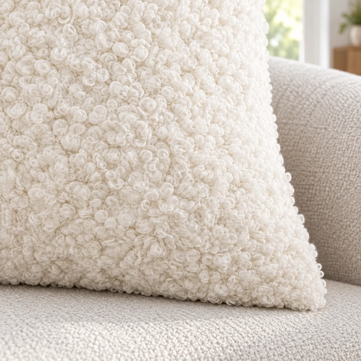 White Boucle Cover - detail view
