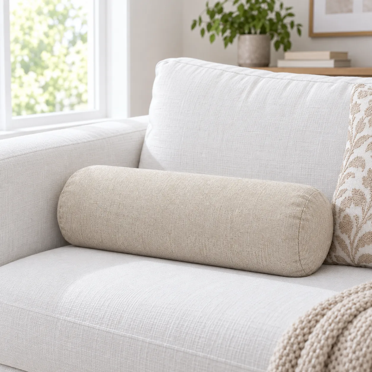 Sand Bolster Cover - room styling; other objects not included