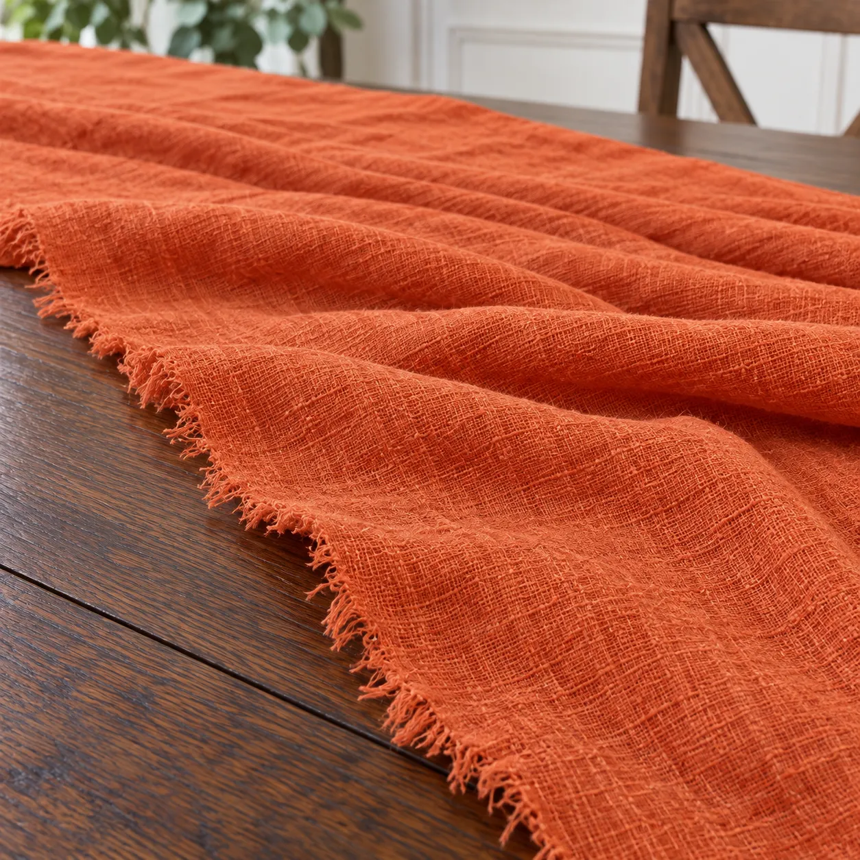 Close view of the actual cotton gauze weave and short frayed edge
