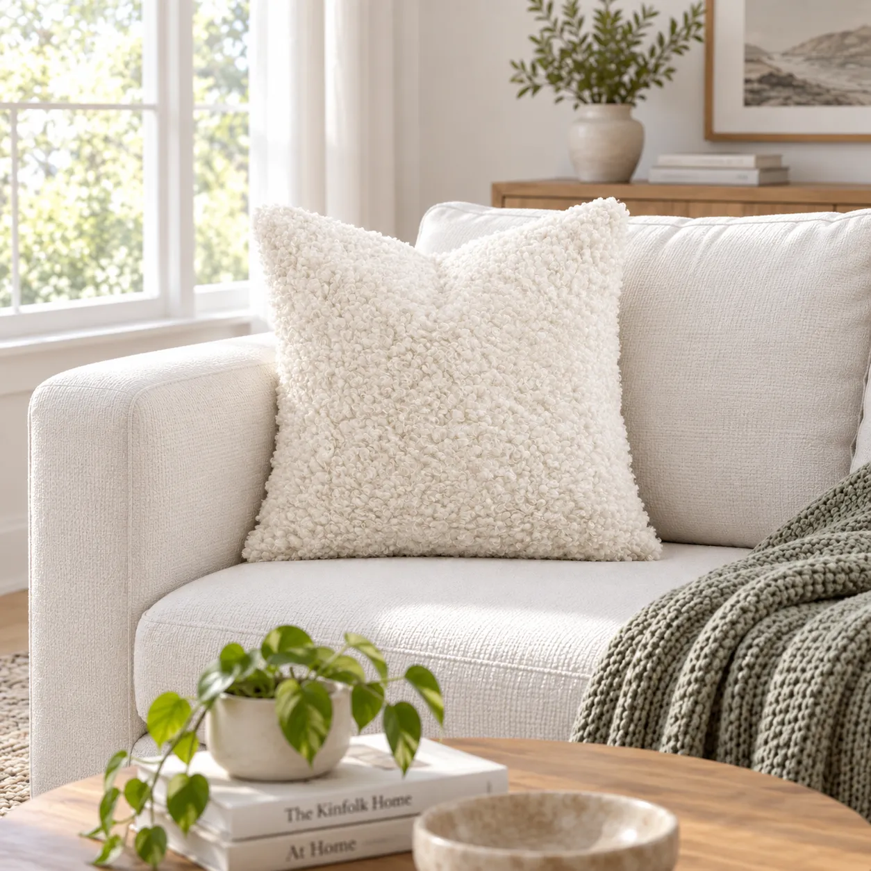 White Boucle Cover - room styling; other objects not included